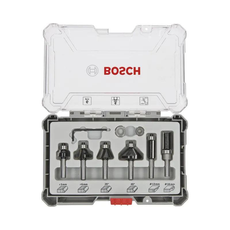 Bosch 6tlg. Trim&Edging Set 6mm Schaft geeignet für Kantenfräse GKF - 2607017468 Versand Am Gleichen Tag