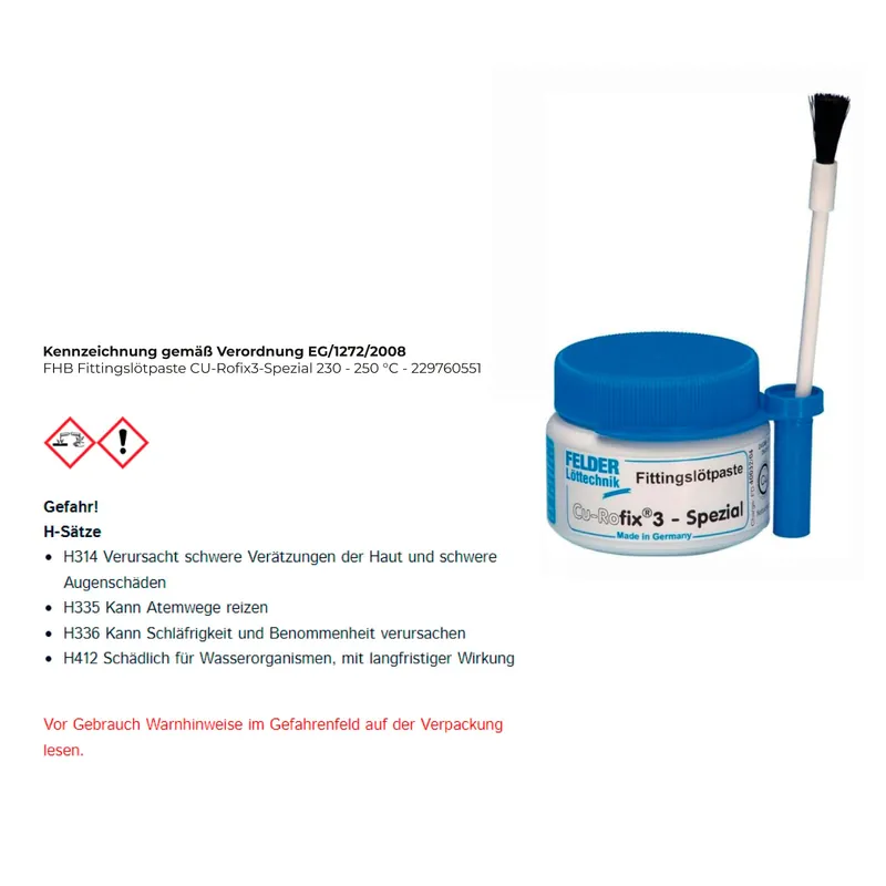 Neue Kollektion FHB Fittingslötpaste CU-Rofix3-Spezial 230 - 250 °C - 229760551