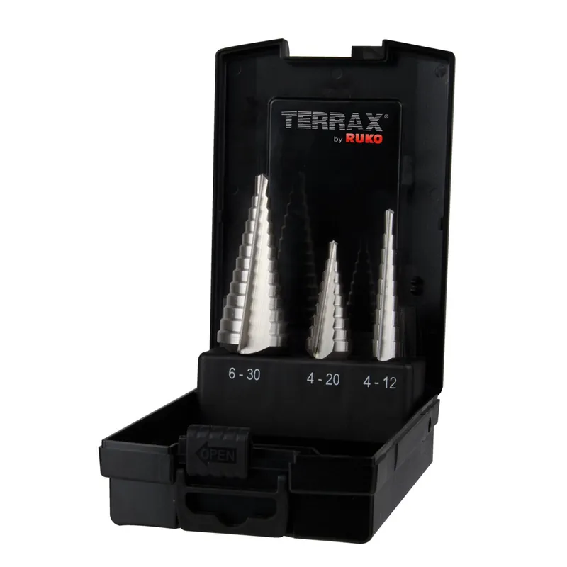 TERRAX by RUKO Stufenbohrer-Satz HSS, gerade Nut - 3 tlg. (Kassette Kunststoff) - A101126RO Neu Im Sortiment