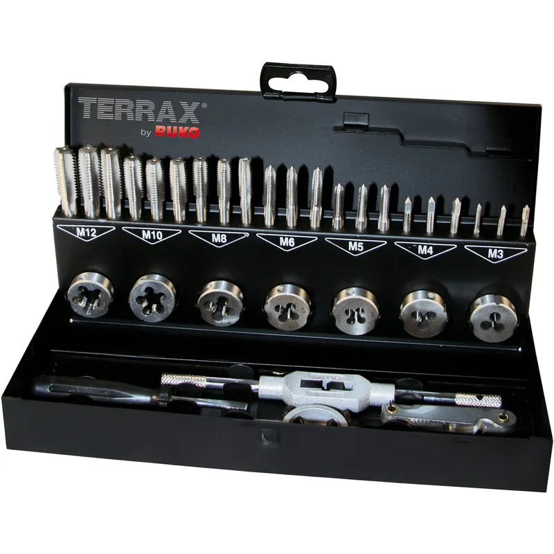 TERRAX by RUKO Gewindeschneidwerkzeug-Satz 31tlg. HSS in Stahlblechkassette - A245013 Preisknaller