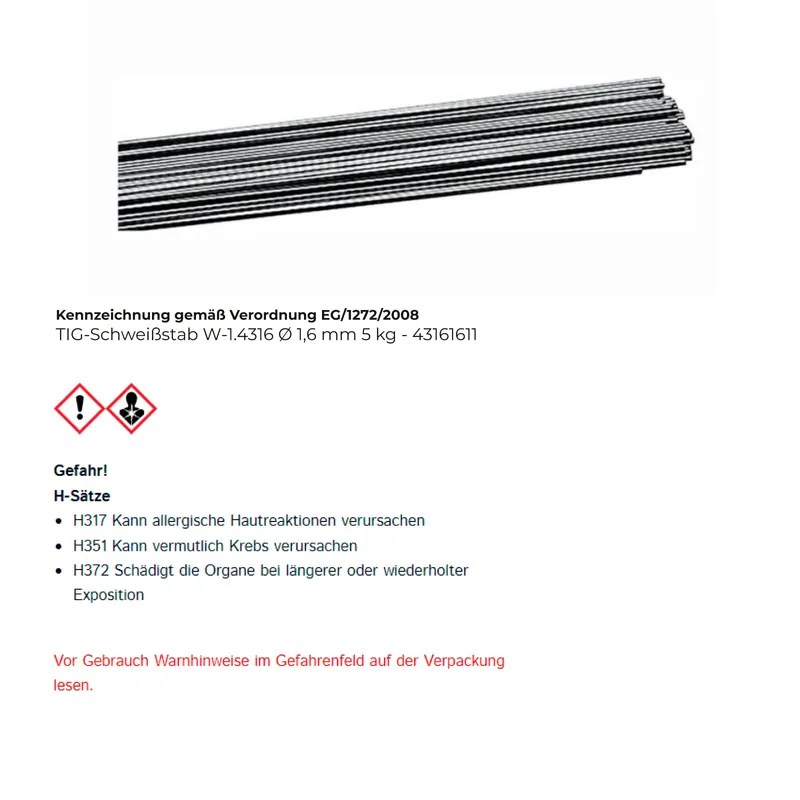TIG-Schweißstab W-1.4316 Ø 1,6 mm - 43161611 Direkt Vom Hersteller