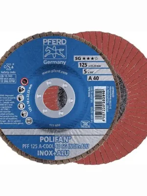 PFERD Fächerscheibe POLIFAN A-COOL SG INOX+ALU Ø 125 mm Körnung A-40 flach - 67654125 Zertifiziert