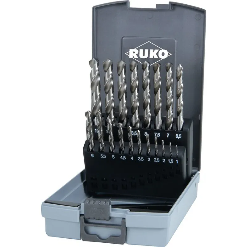 RUKO Spiralbohrersatz HSS-G DIN 338 Typ N 19tlg. Ø 1 - 10 mm in Kunststoffkassette - 214214RO Gratis Versand