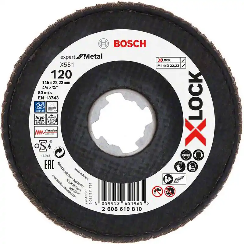 Bosch X-LOCK-Fächerschleifscheibe X551, Expert for Metal, K: 120, Scheibend.: 115 mm - 2608619810 Top-Angebot