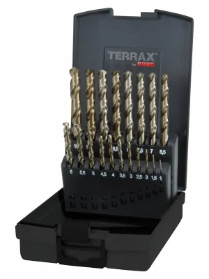 Kostenloser Versand TERRAX by RUKO Spiralbohrer-Satz DIN 338 Typ VA HSSE-Co 5 - 19 tlg. (Kassette Kunststoff) - A215214RO