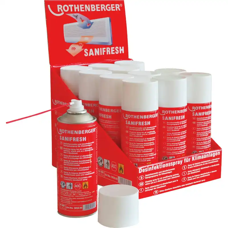 ROTHENBERGER Sanifresh Reinigungsspray Display (12 Flaschen) - 85800 Geprüft