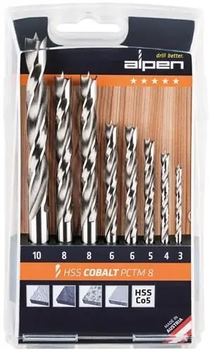 Direkt Vom Hersteller Holzspiralbohrersatz PCTM 8-tlg.D.3,4,5,2x6,2x 8,10mm HSS-Co5 ALPEN