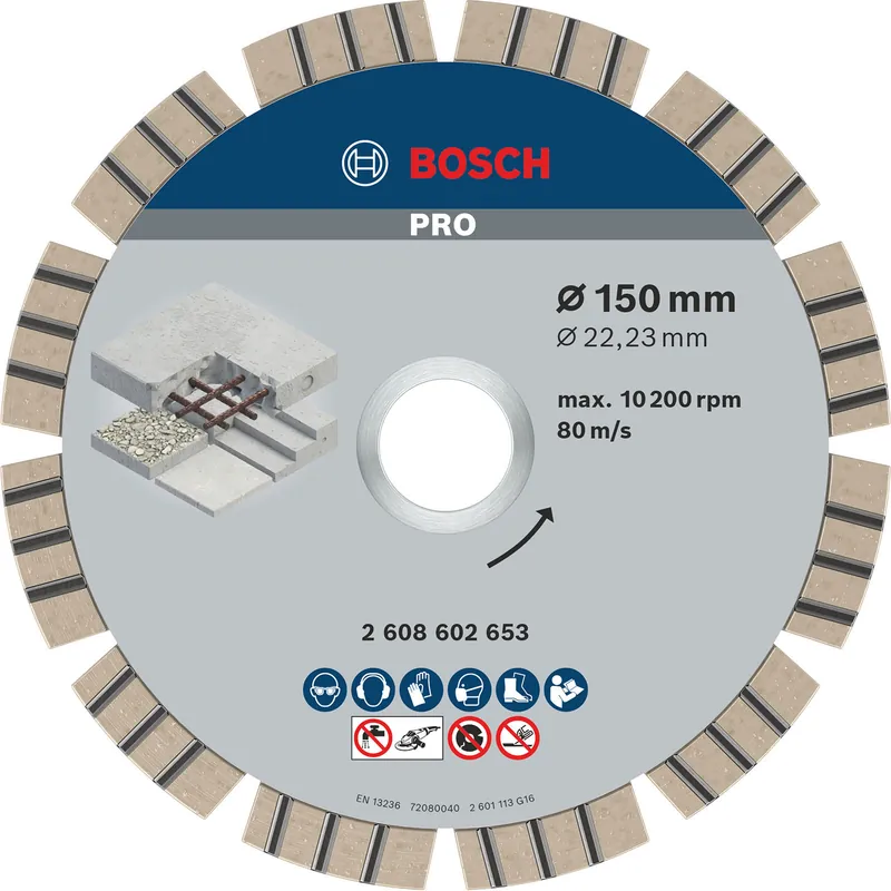 Markenprodukt Bosch PRO Concrete Diamanttrennscheibe 150 x 22,23 mm - 2608602653