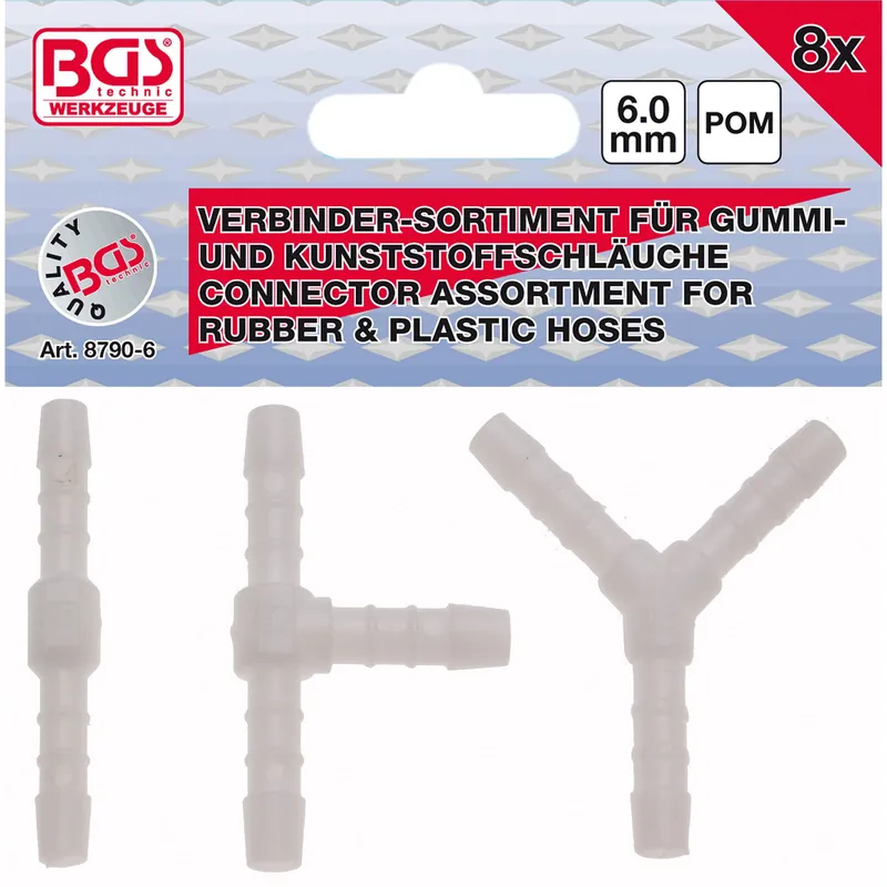Zertifiziert BGS Schlauchverbinder-Sortimente kraftstoffbeständig 6 mm 8 tlg. - 8790-6