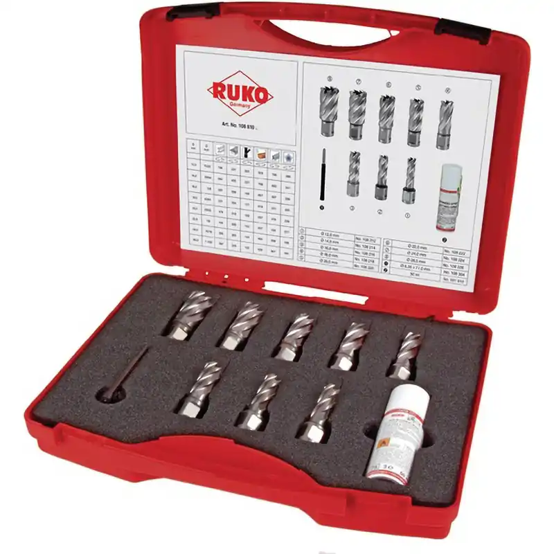 RUKO Kernbohrersatz HSSE-Co 5 mit Weldonschaft 10tlg. In Kunststoffkoffer - 108810E Finale Aktion