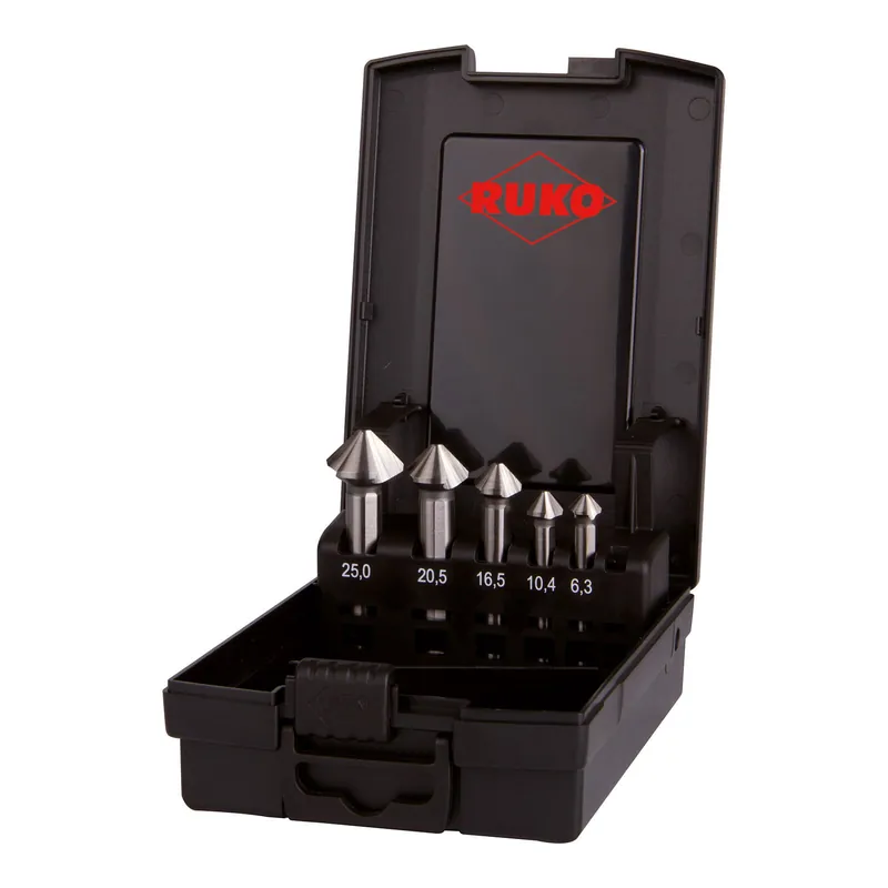 Direktkauf RUKO ULTIMATECUT Kegel- und Entgratsenker-Satz HSSE-Co 5 DIN 335 Form C 90° 5tlg. in Kunststoffkassette - 102791ERO