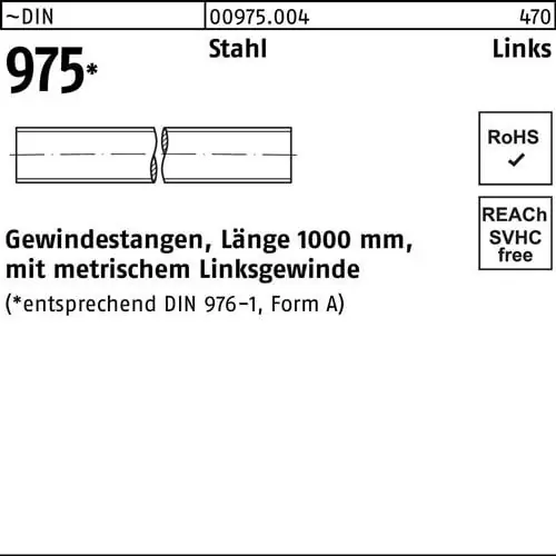 Gewindestange DIN 975 links M12 -LHx 1000mm Stahl 1 Stück Begrenztes Angebot