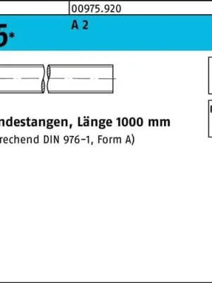 Neu Im Sortiment Gewindestange DIN 975 M12x 1000mm A 2 1 Stück