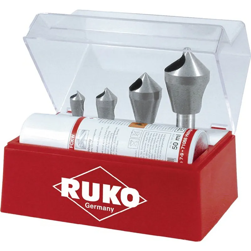 Finale Aktion RUKO Kegel- und Entgratsenker-Satz mit Querloch 5tlg. HSSE-Co 5 in Polystyrol-Kassette - 102310E