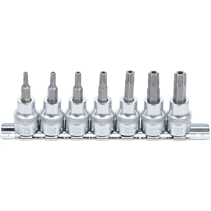 Billig BGS Bit-Einsatz-Satz Antrieb Innenvierkant 10 mm (3/8") T-Profil (für Torx) mit Bohrung T15 - T50 7tlg. - 9341