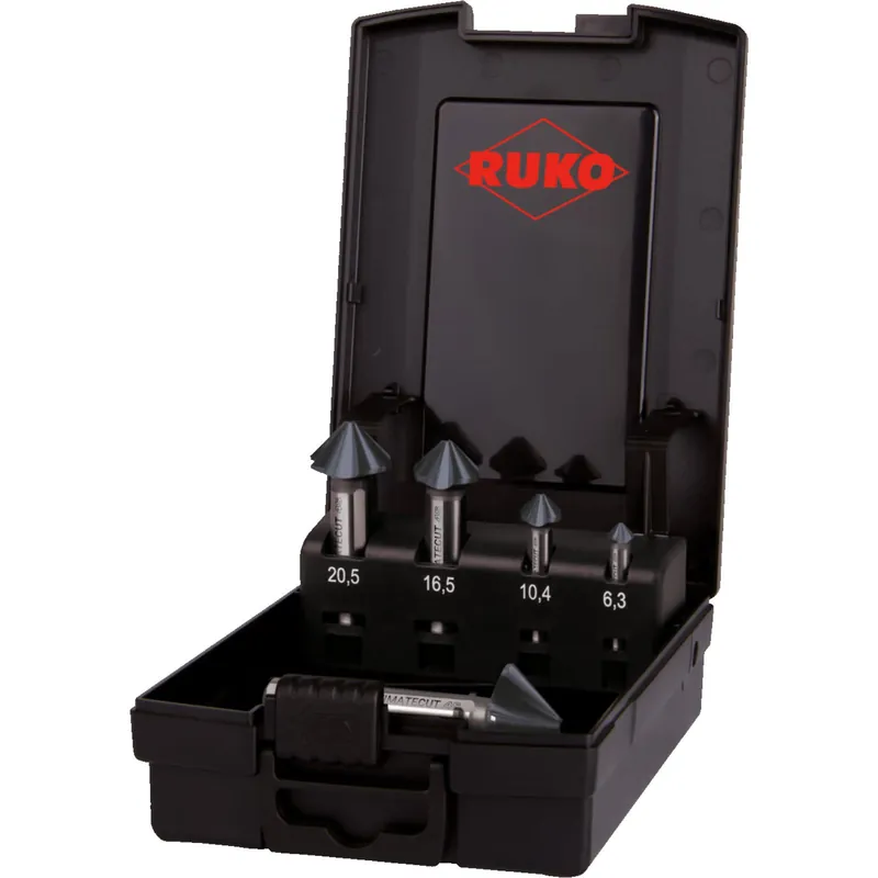 Kostenloser Versand RUKO ULTIMATECUT Kegel- und Entgratsenker-Satz 4S HSS RUnaTEC DIN 335 90° in Kunststoffkassette 5 teilig - 102891PRO
