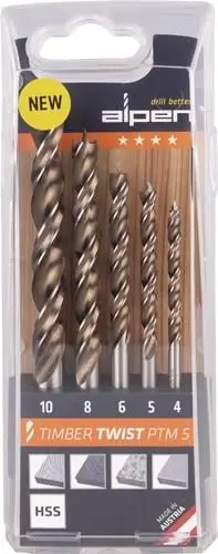 Geprüft Holzspiralbohrersatz TIMBER TWIST 5-tlg.D.4,5,6,8,10mm ALPEN