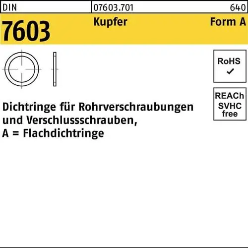 Neu Im Sortiment Flachdichtring DIN 7603 10x14x1,5 Kupfer 100 Stück