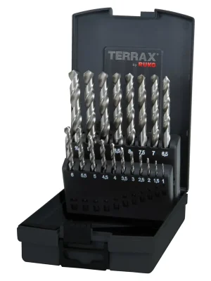 Günstig TERRAX by RUKO 5x Spiralbohrer-Satz DIN 338 Typ N, HSS-G - 19 tlg. (Kassette Kunststoff) - A214214RO