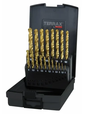 TERRAX by RUKO 3in1 Box - Spiralbohrer-Sätze DIN 338 Typ N, HSS + HSS-TiN + HSSE-Co 5 je 19 tlg. (Kassette Kunststoff) - A131011 Preisknaller