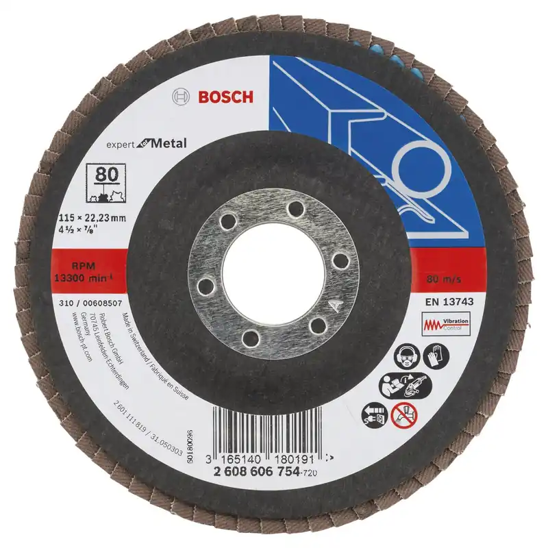 Jetzt Bestellen Bosch Fächerschleifscheibe Expert for Metal 115 22,23 80 gewinkelt Glasgewebet. - 2608606754