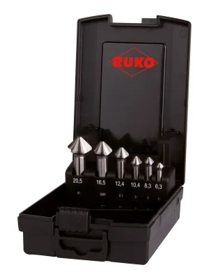 Zertifiziert RUKO ULTIMATECUT Kegel- und Entgratsenker-Satz 3S HSSE-Co 5 DIN 335 Form C 90° in Kunststoffkassette 6 teilig - 102790ERO