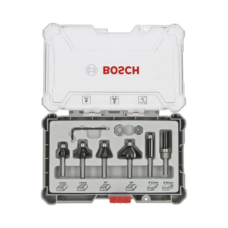 Bosch 6tlg. Trim&Edging Set 8mm Schaft geeignet für Kantenfräse GKF - 2607017469 Kostenloser Versand