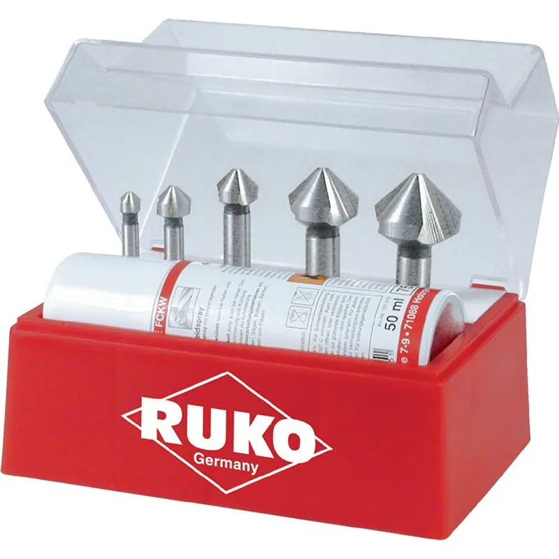 Jetzt Bestellen RUKO Kegel- und Entgratsenker-Satz 6tlg. DIN 335 Form C 90° HSSE-Co 5 Ø 6,3 - 25 mm + Schneidpaste 50 ml in Kunststoffkassette - 102142E