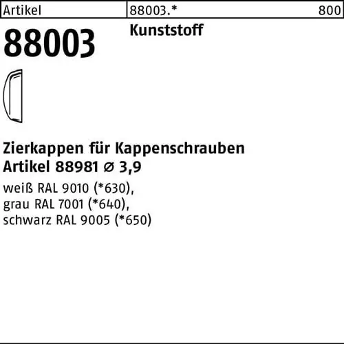 Meistverkauft Zierkappe R 88003 f.Kappenschr. F. 3,9 Ku. weiß 1000 Stück
