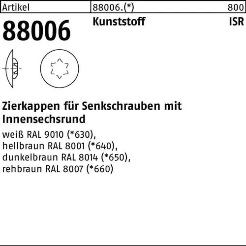 Zierkappe R 88006 f.ISR 25x13,5/5 Ku. weiß 1000 Stück Solange Der Vorrat Reicht
