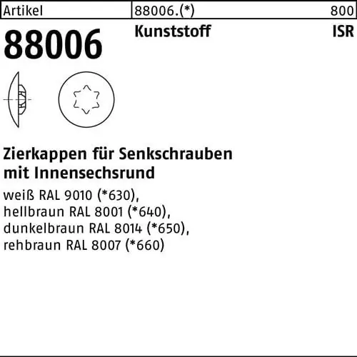 Neu Im Sortiment Zierkappe R 88006 f.ISR 20x12 /4-4,5 Ku. dunkelbraun 1000St.
