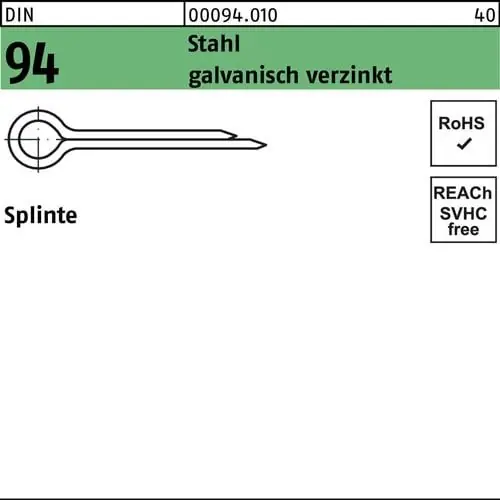 Sonderaktion Splinte DIN 94/ISO 1234 5x 40 Stahl galv.verz. 250 Stück
