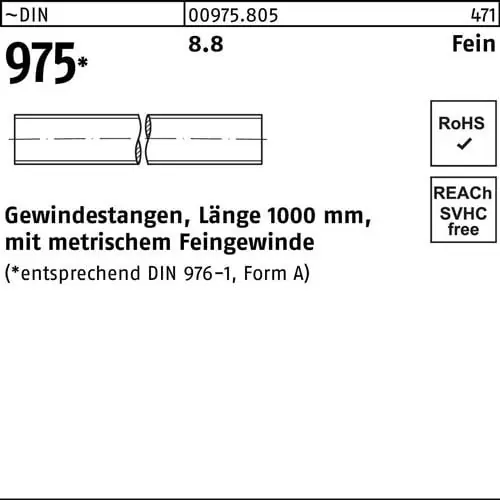 Nur Heute Gewindestange DIN 975 M30x 1,5x 1000mm 8.8 1 Stück