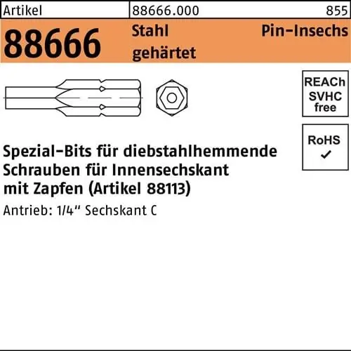 Bit R 88666 Innen-6kt Zapfen SW3 /M 5 Stahl gehärtet 1 Stück Neue Kollektion
