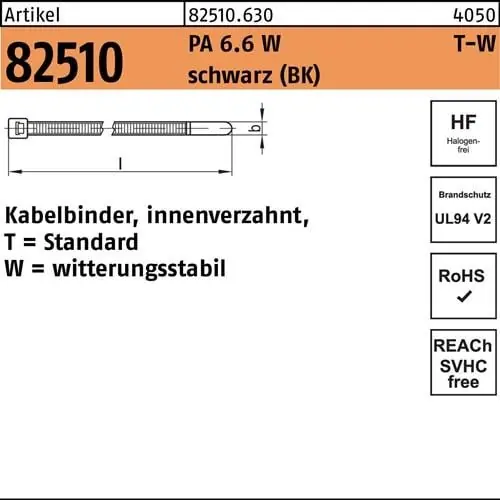 Direktkauf Kabelbinder R 82510 innenverz. 3,5x190/50 PA 6.6 W sw 100St. HELLERMANNTYTON