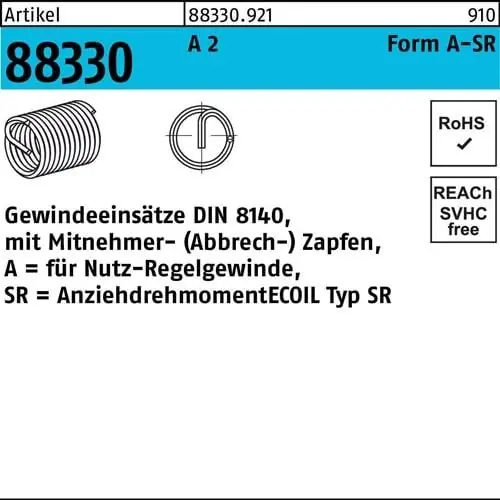 Neu Im Sortiment Gewindeeinsatz R 88330 FormA M4x 6 A 2 200 Stück AMECOIL