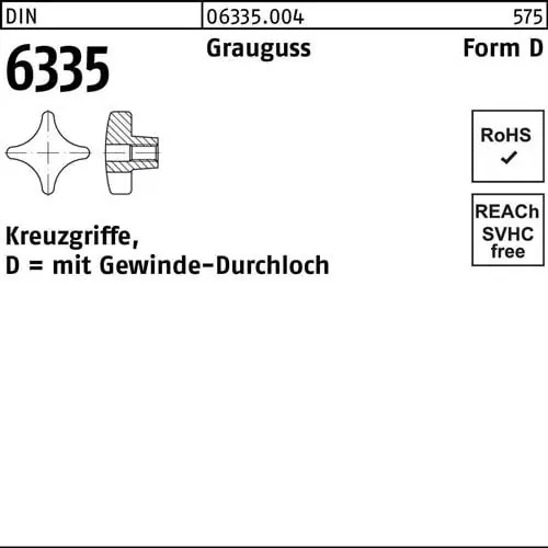 Echt Kreuzgriff DIN 6335 Gewindedurchloch D 100 M20 Grauguss 5 Stück