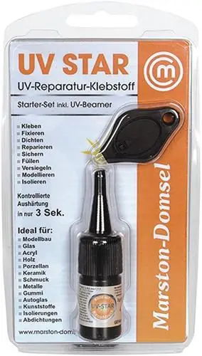 UV-Reparatur-Klebstoff MD UV-Star 3g Kleber /1 UV-Leuchte transp.Set MARSTON Kracherpreis