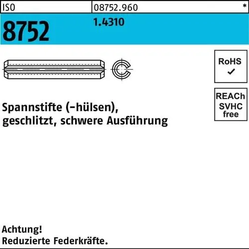 Spannstift ISO 8752 geschlitzt 3,5x 14 1.4310 schwere Ausf. 100 Stück Kostenloser Versand