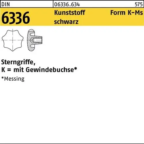 Geprüft Sterngriff DIN 6336 FormK-Ms K 80 M16 Ku. sw Messingbuchse 5 Stück