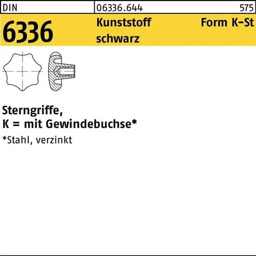 Sterngriff DIN 6336 FormK-St K 25 M5 Ku. sw Stahlbuchse 10 Stück Billig