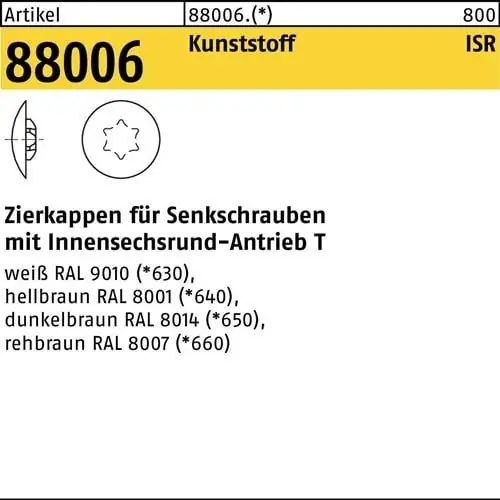 Bestpreis Zierkappe R 88006 f.ISR 20x12 /4-4,5 Ku. hellbraun 1000 Stück