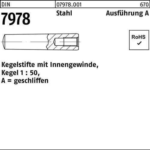 Kegelstift DIN 7978/ISO 8736 m.Innengewinde A 20x120 Kegel 1:50 5St. Versand Am Gleichen Tag