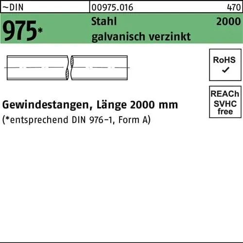 Gewindestange DIN 975 M16x 2000mm Stahl galv.verz. 1 Stück Sofort Bestellen