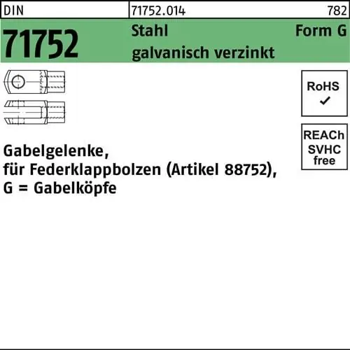 Gabelgelenk DIN 71752 f.Federklappbolzen G 10x40 Stahl galv.verz. 10St. Mega-Angebot
