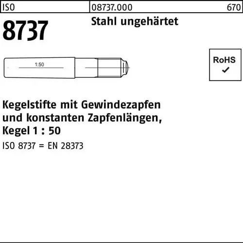 Aktuell Kegelstift ISO 8737 Gewindezapfen 8x 60 Stahl ungehärtet Kegel 1:50 10 Stück
