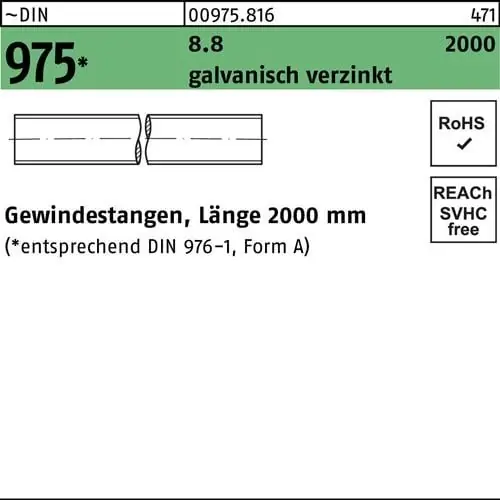 Gewindestange DIN 975 M24x 2000mm 8.8 galv.verz. 1 Stück Beliebt