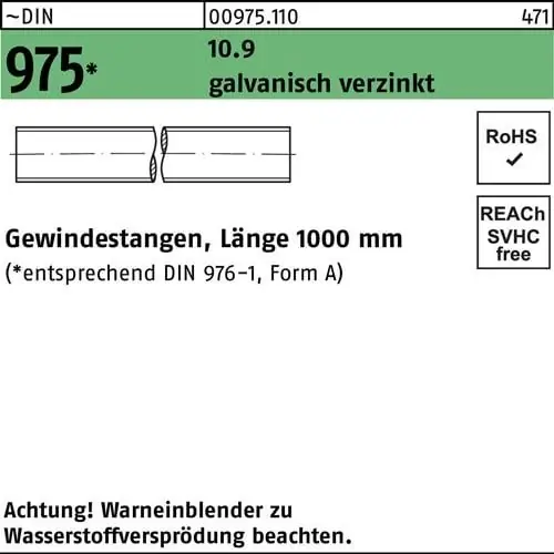 Letzte Chance Gewindestange DIN 975 M42x 1000mm 10.9 galv.verz. 1 Stück