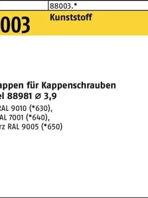 Zierkappe R 88003 f.Kappenschr. F. 3,9 Ku. sw 1000 Stück Zertifiziert