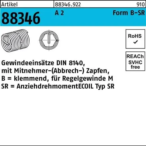 Direkt Vom Hersteller Gewindeeinsatz R 88346 FormB-SR BM 24x 48 A 2 10 Stück AMECOIL